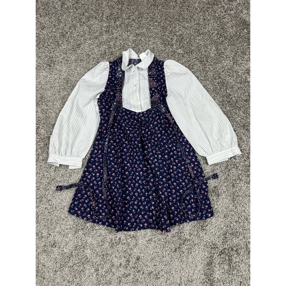 Vintage Ruth of Carolina Dress Girls‎ 6 Prairie White Striped Floral 90s - Picture 1 of 5